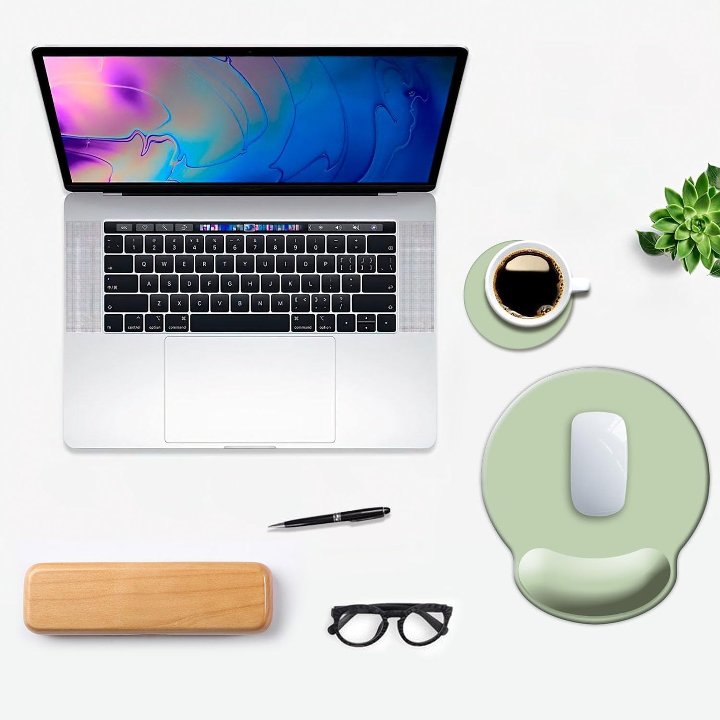 Ergonomic Mouse Pad with Wrist Support, Cute Wrist Pad with Non-Slip Rubber Base for Computer, Laptop, Home Office Gaming, Working, Easy Typing & Pain Relief,Sage Green