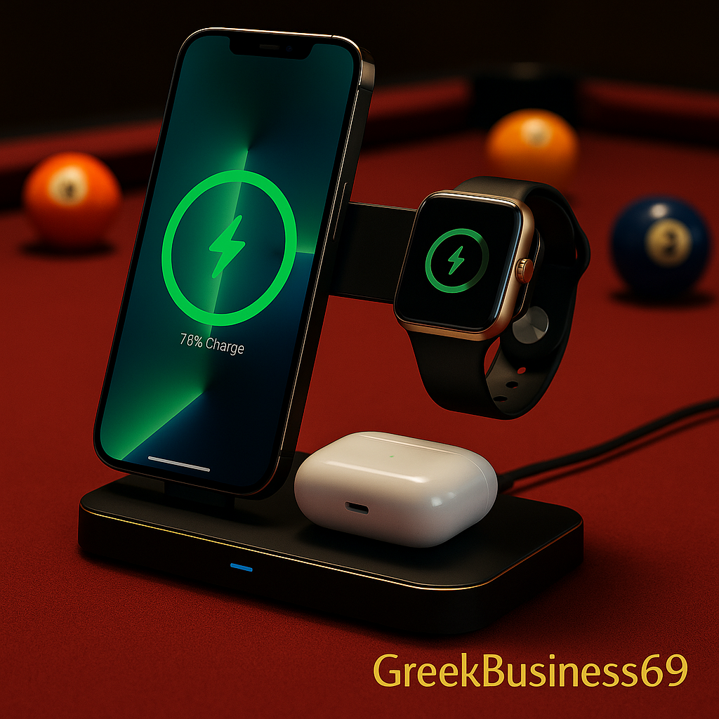Fast Wireless Charger Station, 23W Wireless Charging Stand for Iphone 16/15/14/13/13 Pro/ 12/12 Pro/11/Xs Max/Xr/X/Galaxy S23 S22 S21 S10, Charging Station for Airpods 4/3/2/Pro, Iwatch Series