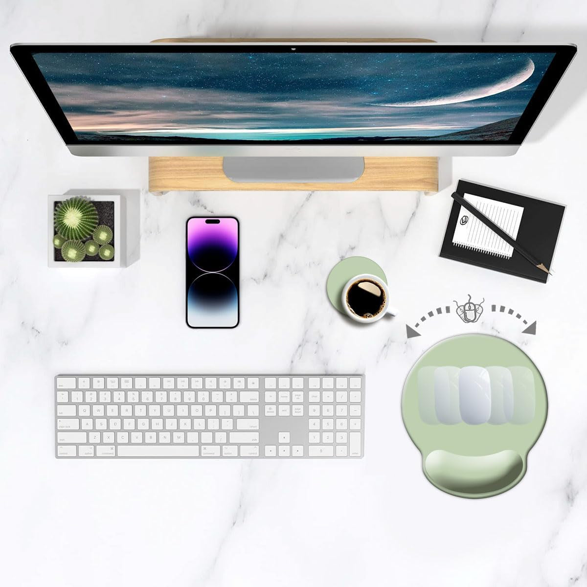 Ergonomic Mouse Pad with Wrist Support, Cute Wrist Pad with Non-Slip Rubber Base for Computer, Laptop, Home Office Gaming, Working, Easy Typing & Pain Relief,Sage Green