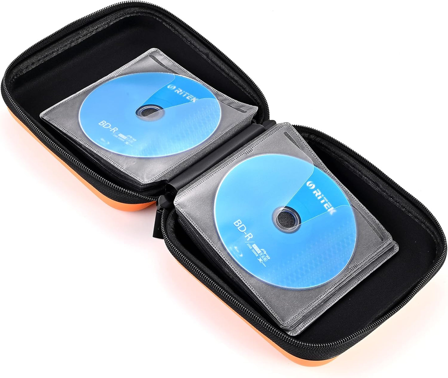 CD Case, 48 Capacity EVA Protective Blu-Ray DVD Case Portable Zipper CD Case Holder Disc Storage Organizer Wallet Bag for Car Home Travel (48 Capacity, Orange48)
