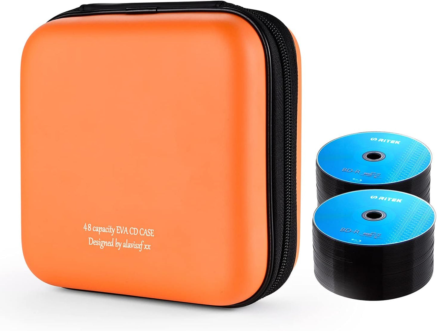 CD Case, 48 Capacity EVA Protective Blu-Ray DVD Case Portable Zipper CD Case Holder Disc Storage Organizer Wallet Bag for Car Home Travel (48 Capacity, Orange48)