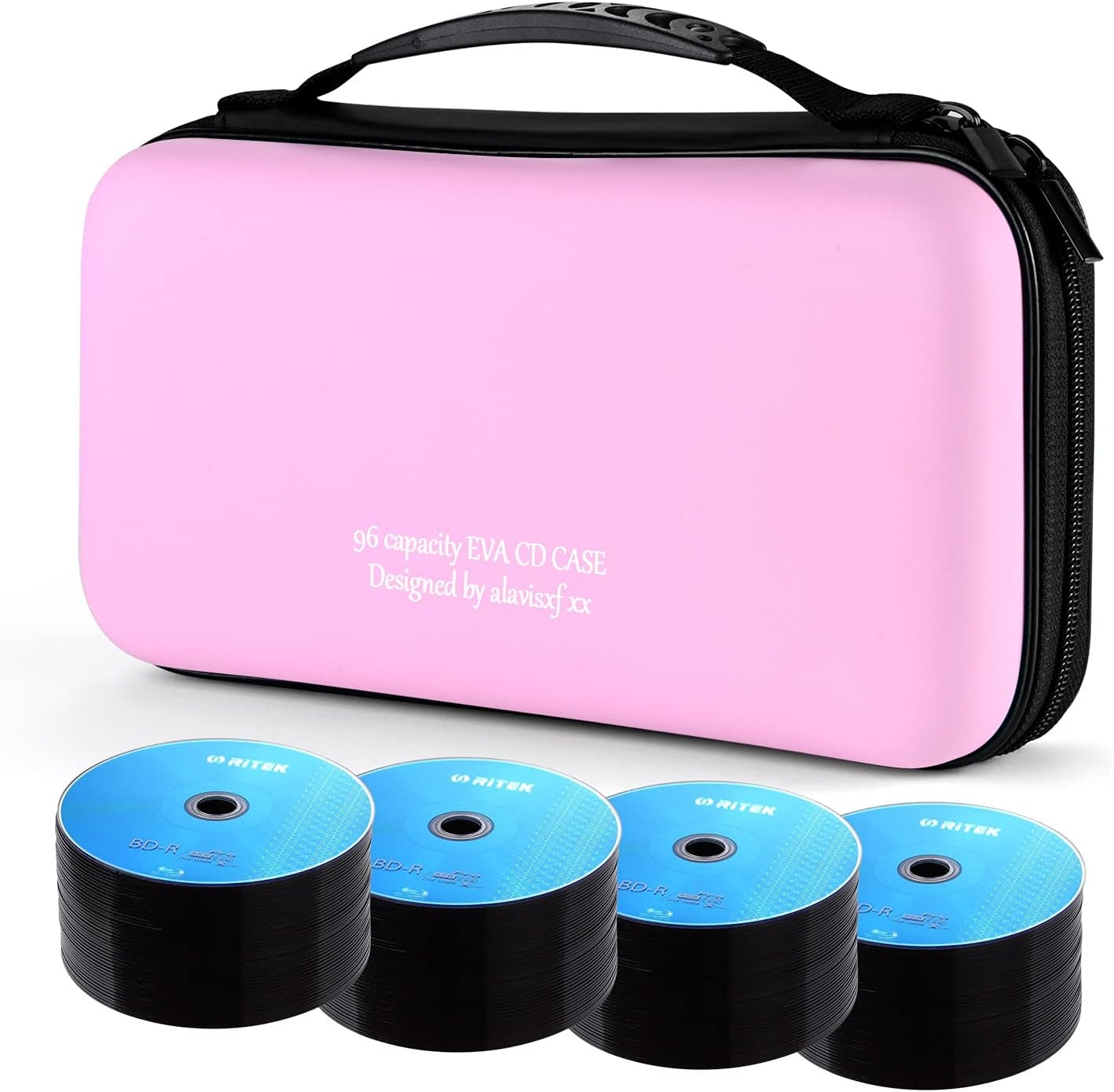 CD Case, 96 Capacity EVA Protective Blu-Ray DVD Case Portable Zipper CD Holder Disc Storage Organizer Wallet Bag for Car Home Travel (96 Capacity, Pink96)