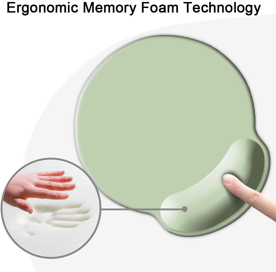 Ergonomic Mouse Pad with Wrist Support, Cute Wrist Pad with Non-Slip Rubber Base for Computer, Laptop, Home Office Gaming, Working, Easy Typing & Pain Relief,Sage Green