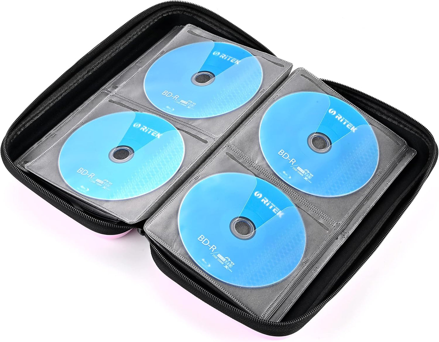 CD Case, 96 Capacity EVA Protective Blu-Ray DVD Case Portable Zipper CD Holder Disc Storage Organizer Wallet Bag for Car Home Travel (96 Capacity, Pink96)