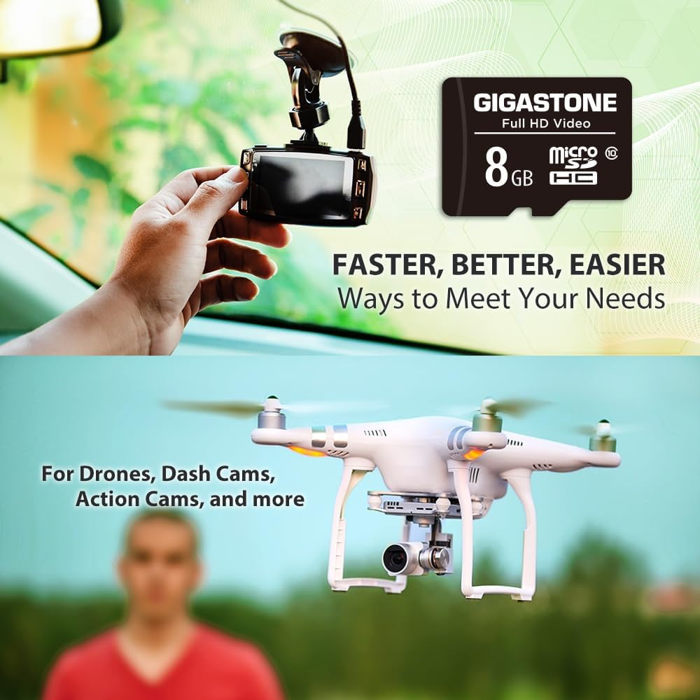 8GB Micro SD Card 2-Pack, Full HD Video, Surveillance Security Cam Action Camera Drone, 85Mb/S Micro SDHC Class 10