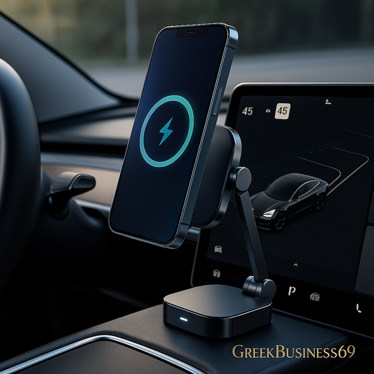 Metal Expansion Phone Stand for Laptop and Tesla Vehicles - Magnetic Folding Phone Holder with 15W Fast Charger