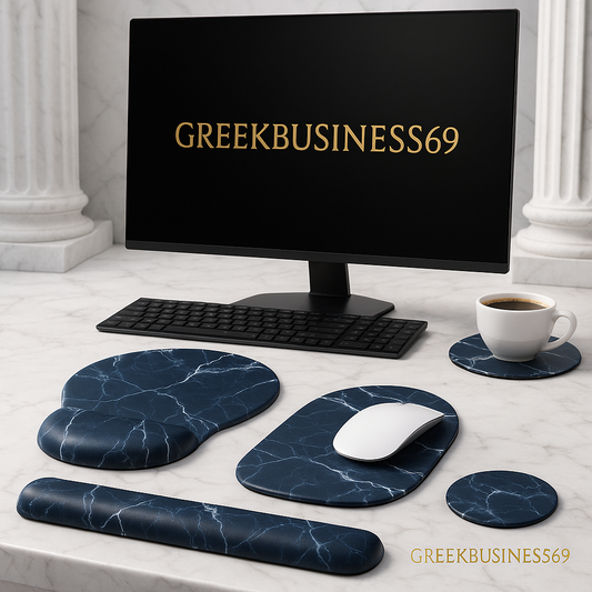 Mouse Pad with Wrist Support Keyboard Wrist Rest Set, Ergonomic Mouse Pad with Non-Slip Base for Computer Home Office + Coasters, Easy Typing & Pain Relief Mouse Mat, Dark Blue Marble