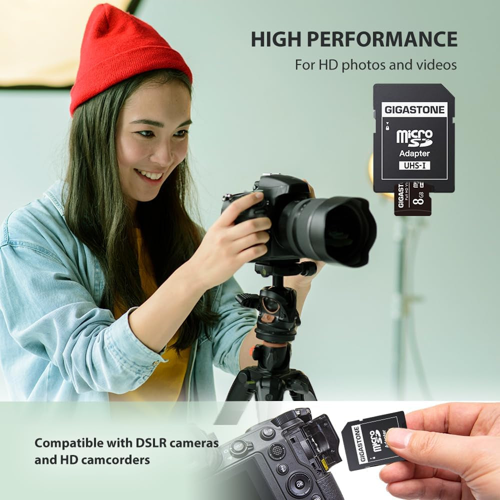 8GB Micro SD Card 2-Pack, Full HD Video, Surveillance Security Cam Action Camera Drone, 85Mb/S Micro SDHC Class 10
